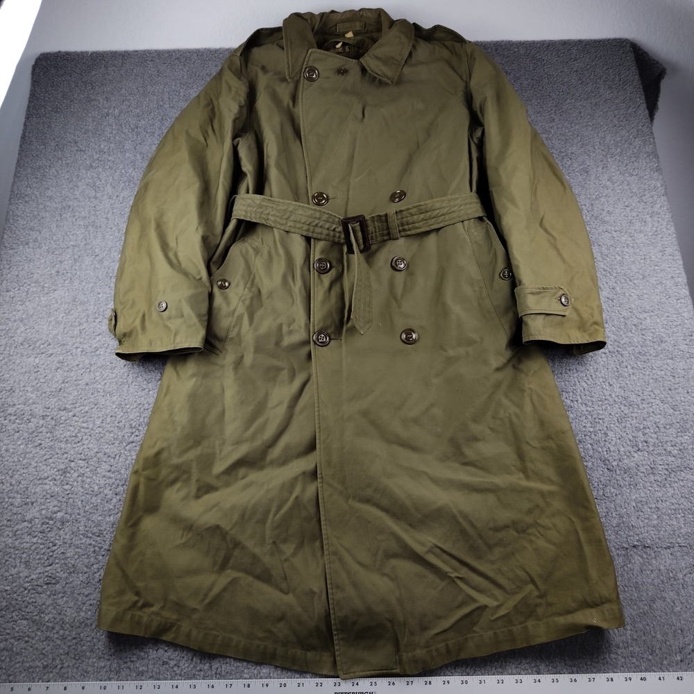 VTG 50s Military Field Overcoat Mens Medium M-1950A Double Breasted Belted Liner